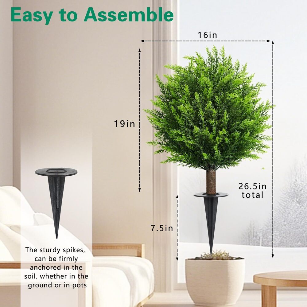 9214 26.5" Artificial Cedar Topiary Ball Trees, Set of 2 UV Resistant - Picture 3 of 7